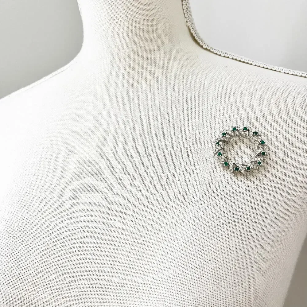 Panetta Vintage Emerald Green Crystal Wreath Brooch